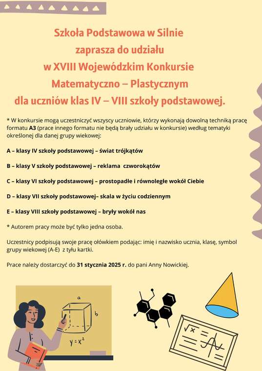 Zapraszamy do udziału w XVIII Wojewódzkim Konkursie Matematyczno-Plastycznym